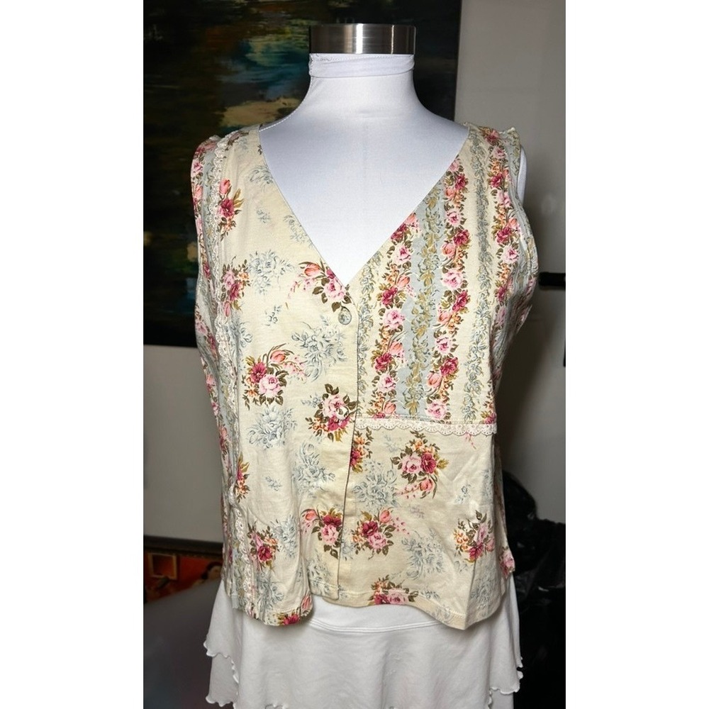 Vintage Gold label Victorias Secret Floral Vest Button Cottagecore M NWT RARE - Picture 5 of 8